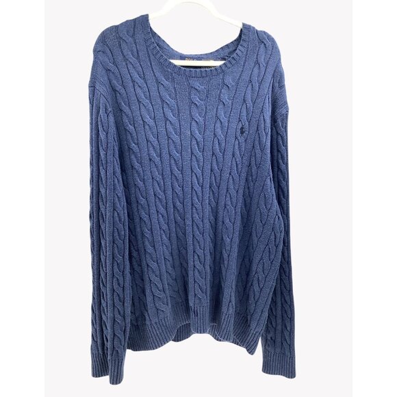 Set of 2 Ralph Lauren Cable Knit Sweaters Men XXL Camel 1/4 Zip & Blue Pullover - Picture 2 of 13